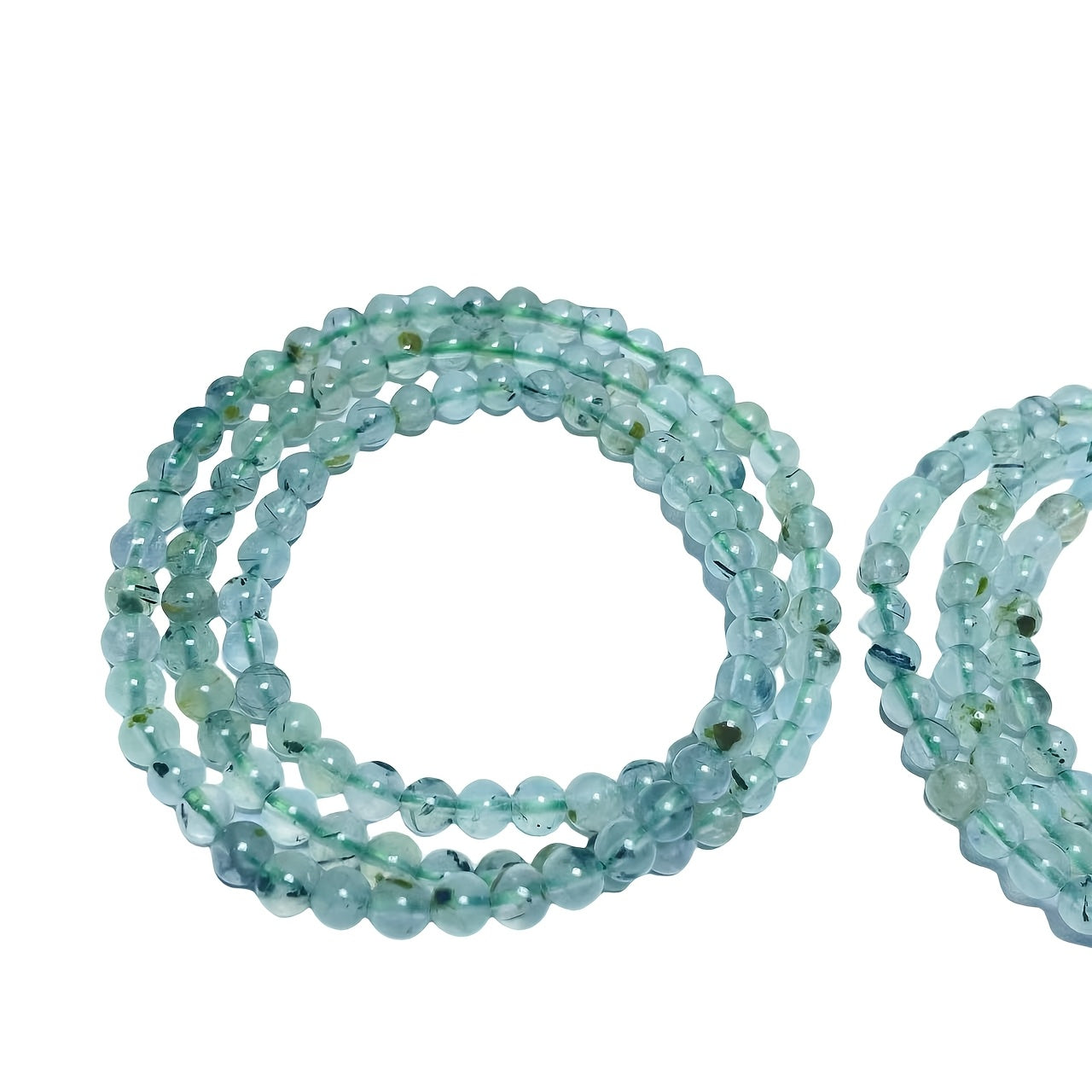 Women's Elegant Multi-Layer Natural Prehnite Bracelet - 5mm Three Rings Crystal Beads，Suitable for Casual Wear and Special Occasions