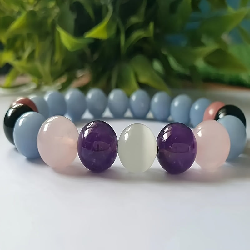 Mood Relief Bracelet Amethyst，Apache Tears，Manganese spar，Rose Quartz，Selenous Acid Salt Provides Comfort，Peace，Gifts of Love and Power Jewelry