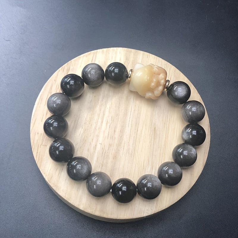 Lucky Charm Couple Bracelet - Silver Obsidian and Sandalwood，Fashion Men's Accessories