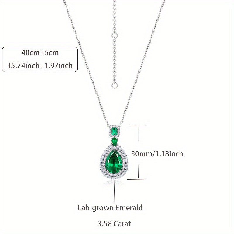 Elegant3.58Carat Laboratory Cultivation Emerald Pendant Necklace，925Sterling Silver，18K Gold Coating，with Moissanite Embellishment，Suitable for Daily Wear and Special Occasions，Thanksgiving Gift