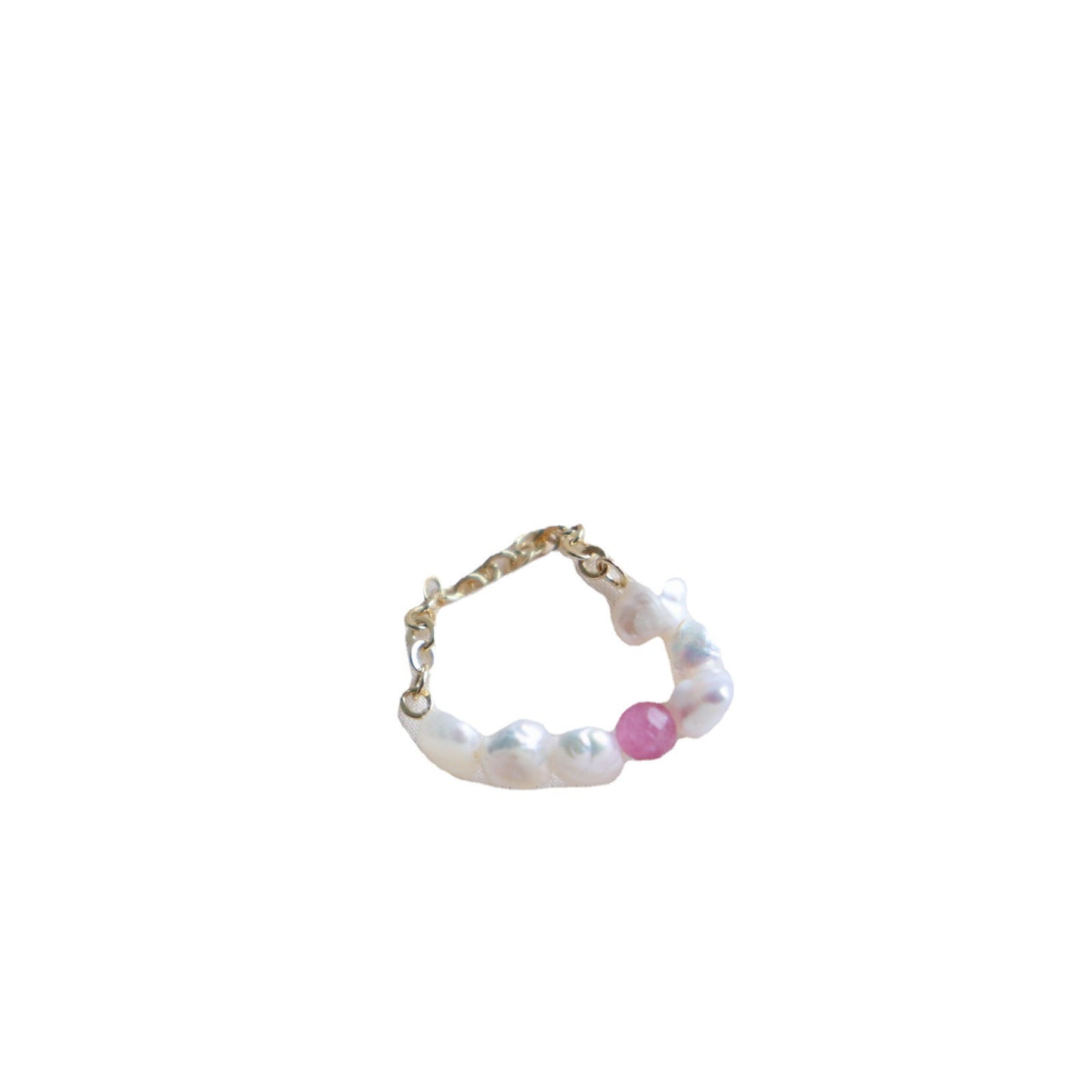 SUU Design Baroque Freshwater Pearl Stitching Tourmaline Irregular Temperament14K Gilded Chain Stretch Ring