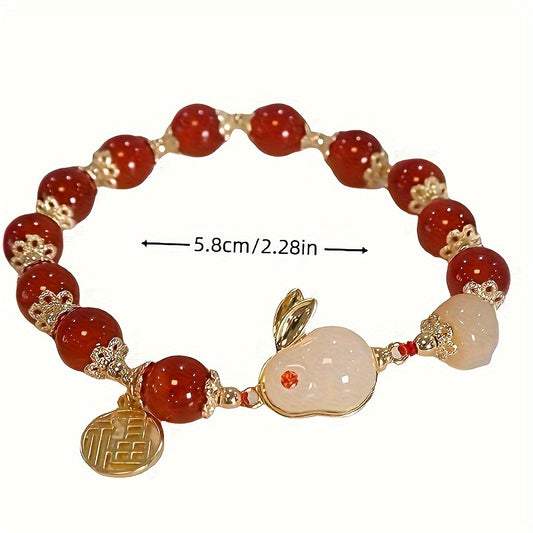 Retro Style Red Micro Glass Bead Rabbit Charm Bracelet - Women's Fashion Bracelet