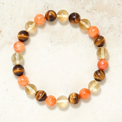 A Tigereye and Citrine Crystal Bead Bracelet - 1Pieces - Gem Elastic Wristband for Fortune and Success - Solid Format Accessories - Ideal Gift for Friendship and Party