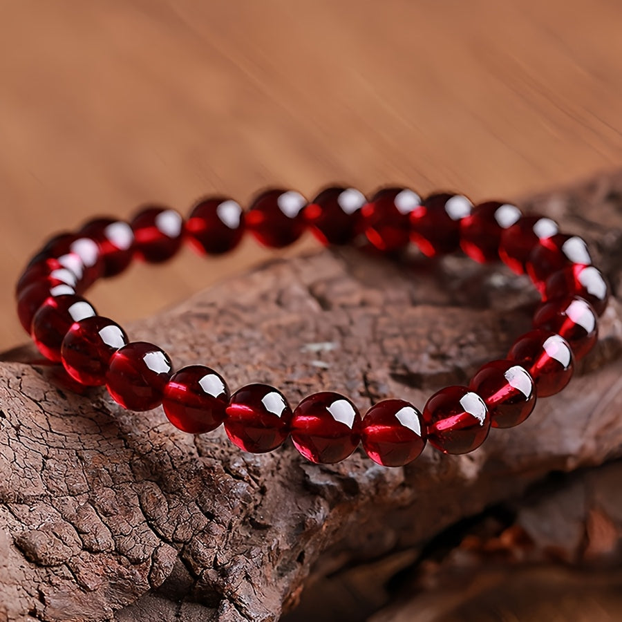 Bohemian Style Natural Garnet Beaded Bracelet - Retro Chinese Style，Suitable for All Seasons，Perfect Match for Daily Wear and Party，Ideal Gift for Valentine's Day Or Mother's Day，Christmas Essentials