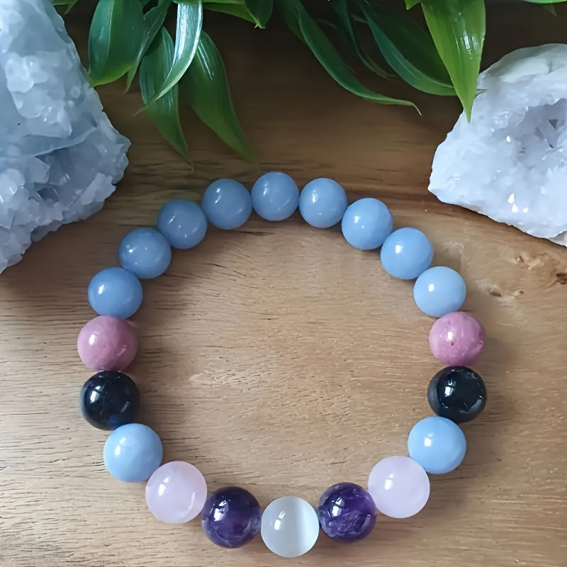 Mood Relief Bracelet Amethyst，Apache Tears，Manganese spar，Rose Quartz，Selenous Acid Salt Provides Comfort，Peace，Gifts of Love and Power Jewelry