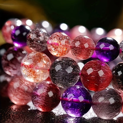 Super Beautiful Crystal Super Seven Bracelet，Purple、Red、Yellow，Super Golden Strawberry Flowers，Super Beautiful Crystal Bracelet，It Is the First Choice for Gifts。