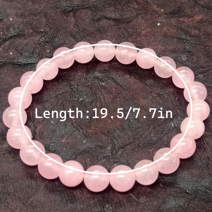 VAVICORE Natural Rose Quartz Beads String - Bohemi Refined Stone Elastic Bracelet，Suitable for Gifts and Parties，Attract Soul Mate - No Coating，Handmade Yoga Jewelry Gift for Ladies（1Pieces）