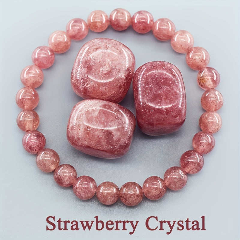 Strawberry Quartz Stretch Bracelet - Natural Stone Charm Beaded Bracelet，Suitable for Daily and Special Occasions，Ideal Valentine's Day Gift