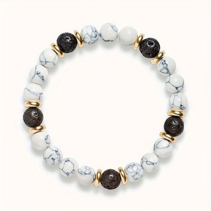 Adjustable Natural Stone Bracelet - Elegant White-Barked Pine with Volcanic Beads，Anti-Allergy Fashion Accessories，Suitable for Casual Wear and Party