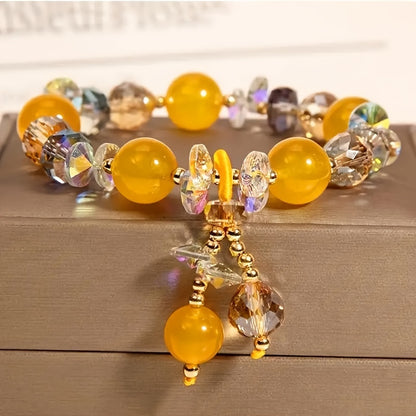 1One Yellow Gemstone Crystal Stylish Bracelet-Exquisite Handmade Design，Elegant graceful，Perfect Gift for Family、Friends、Lover-Unique、Simple、Fashionable and Meaningful Accessories