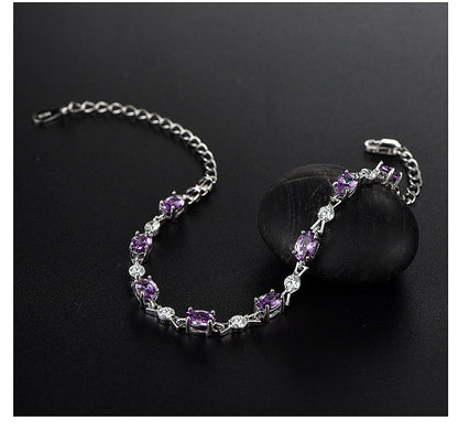 S925Silver Amethyst Couple Purple Diamond Sterling Silver Bracelet Female Korean Style Personalized and Mori Girlfriends Jewelry Wholesale Delivery