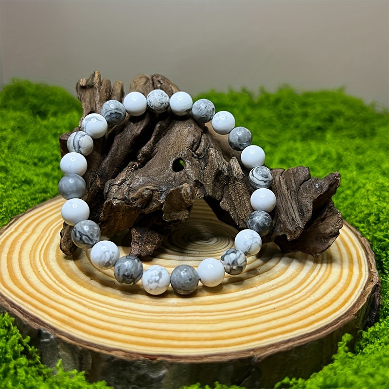 Confidence Bracelet：24Natural Stone Bracelet，Including8mm Map Stone and White Turquoise