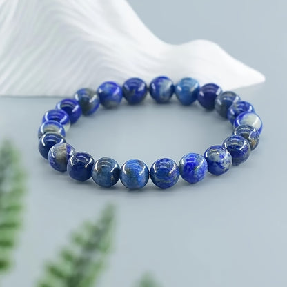 Fashion Style Lapis Lazuli Healing Beads - Natural Stone Elastic Jewelry，Provide Security、Exorcism、Promote Spirituality and Emotional Relief，Ideal for Couples，Perfect Gift for Halloween and Christmas