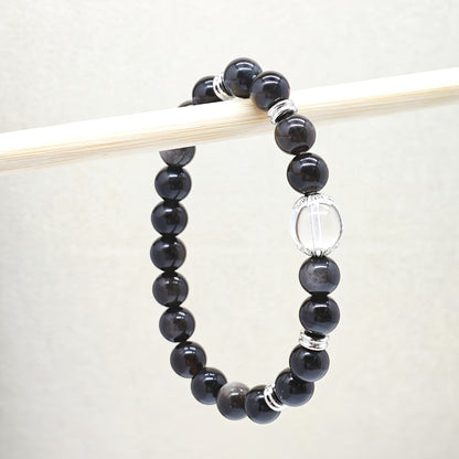 Natural Obsidian and Natural White Stone Bracelet，Inlaid18K Gold Plating，Enhanced Energy，Stable Mood，Exudes Depth and Elegance，Promoting Spirit，For My Best Friend，It Is a Perfect Gift，Suitable for Wearing in All Seasons。