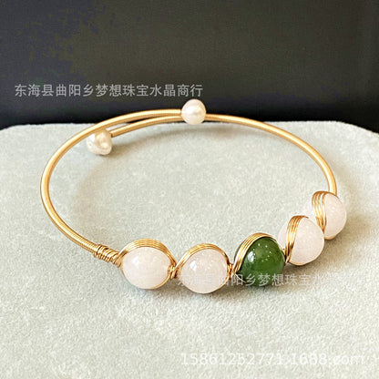 14k Gilded  Natural Hetian Jade Jinsi Jade Brace lace bracelet Hand Knitting DIY Bracelet Ornament Wholesale