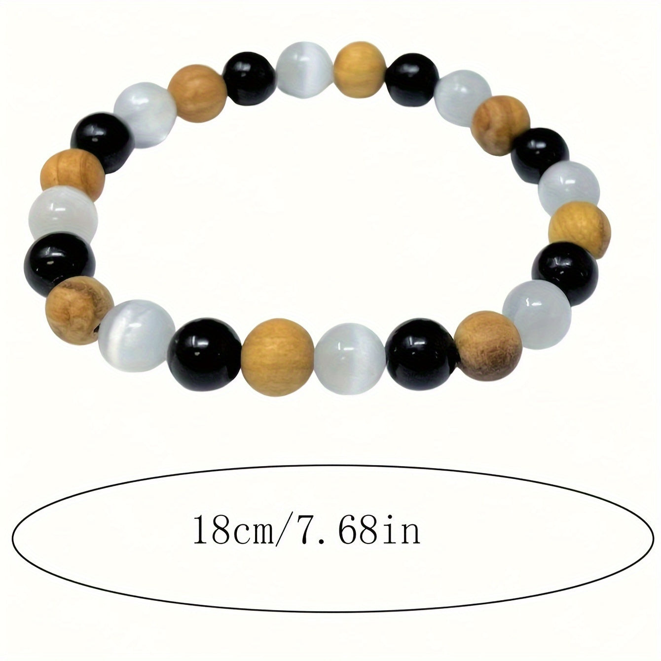 1pc Clean Bracelet White Quartz Black Tourmaline and Palo Santo 8mm Round Purified Crystal Stretch Stone Bracelet